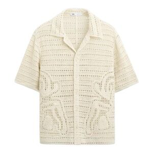 ZARA Oyster Floral Crochet Relaxed Fit Shirt Size M New